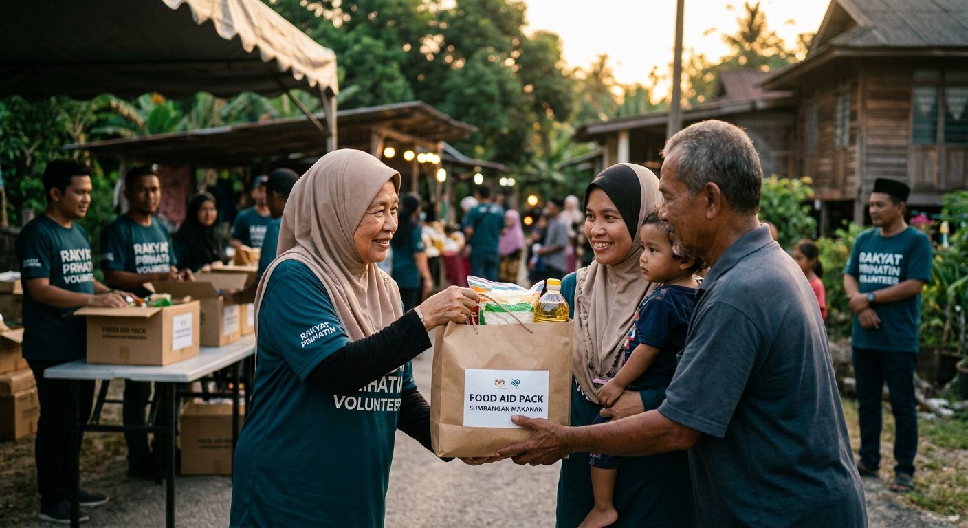 Volunteers handing aid packages to families